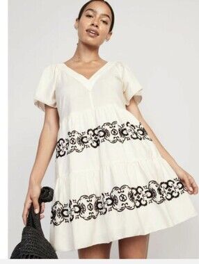 Old Navy Embroidered Flutter Sleeve Mini Swing Dress